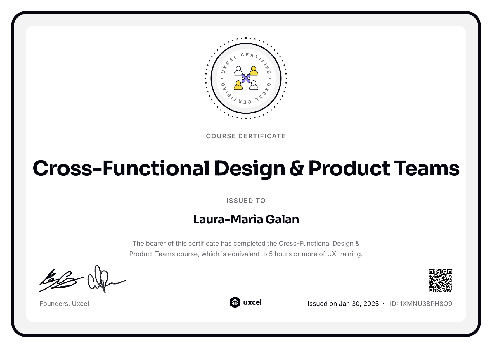 Laura-Maria Galan's certificate